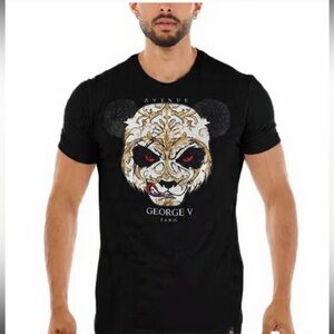 George V Black Graphic Tee with Bold angry Panda Design